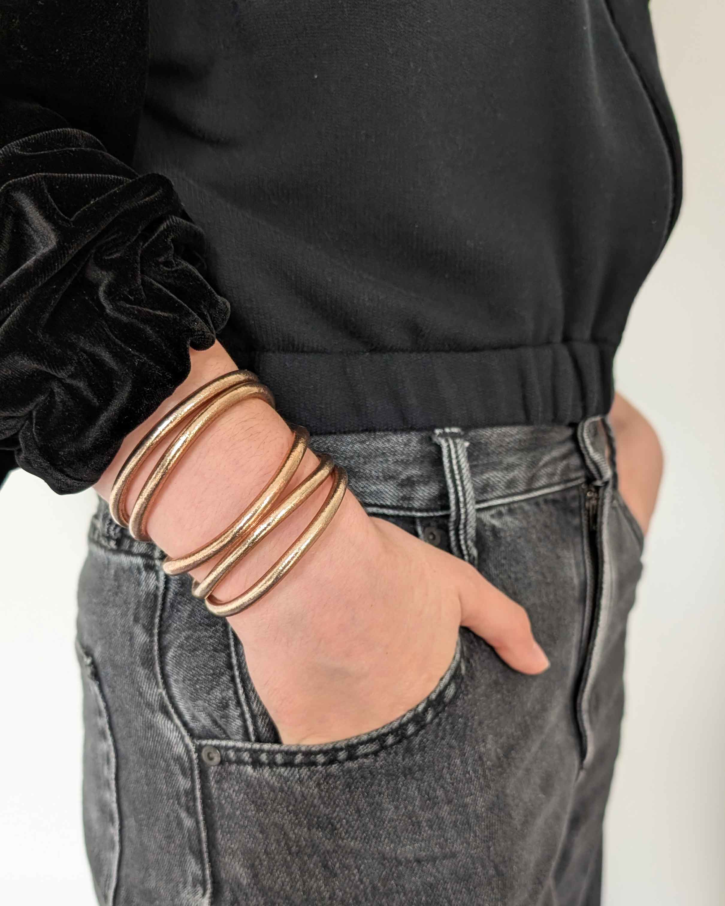 Kumlai Buddhist bangles in champagne gold | Chunky